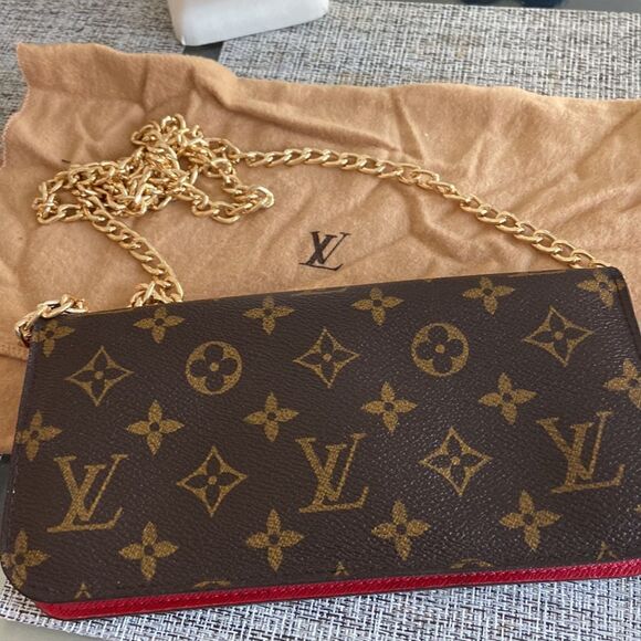 Louis Vuitton Rouge Monogram Coated Canvas Insolite Walletdust bag insert chain - Picture 9 of 15